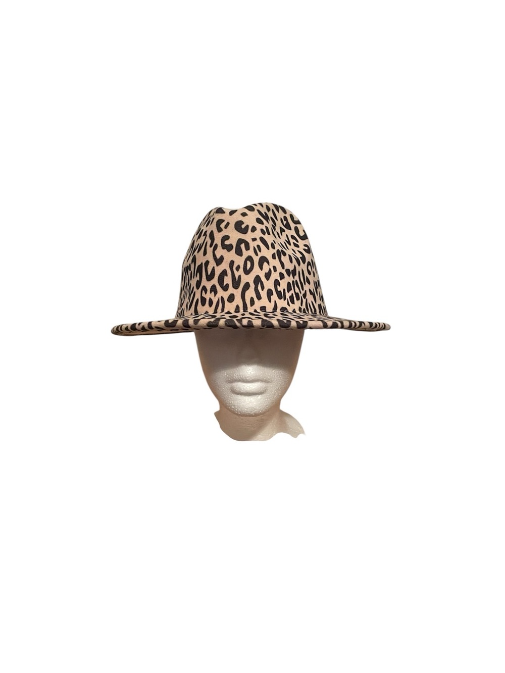Leopard Print Wide Brim Fedora Hat - Beige & Black